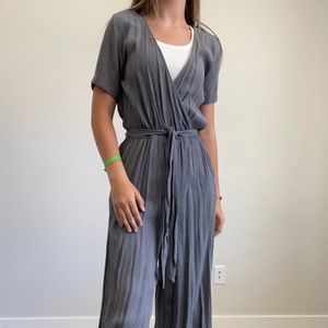GREY JUMPSUIT WITH V NECK